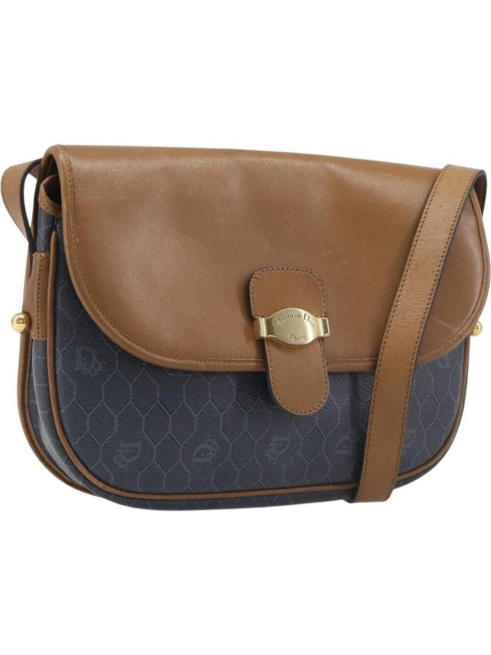 Christian Dior Honeycomb Canvas Shoulder Bag PVC Gold Blue
